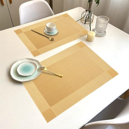 Gold Vinyl Placemats Set of 6, Heat Resistant Table Placemats - color: Gold