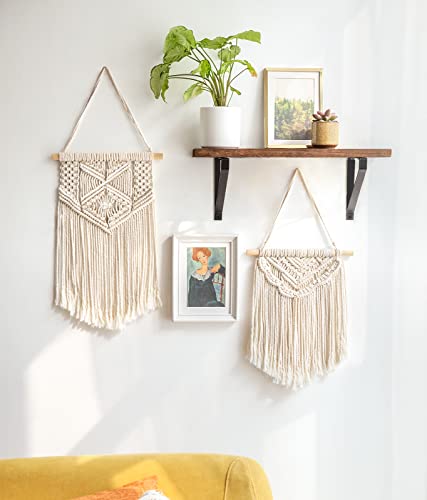 Mkono 2 Pcs Macrame Wall Hanging Boho Wall Art Decor Woven Chic Bohemian Room Decor for Bedroom Nursery Living Room Dorm Apartment, Small Size 13" L x 10" W and 16" L x 10" W - size: Small