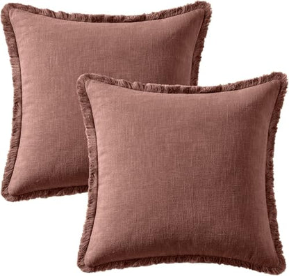Linen Fringe Fall Throw Pillow Covers 18x18 Inch Set of 2,Rust Red - color: Autumn Glaze, size: 18" x 18" (Pack of 2)