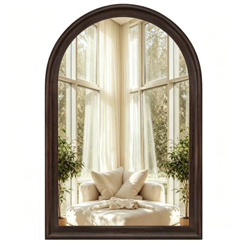 Arched Bathroom Mirror 24x36 Inch, Dark Wood Grain Finish Mirrors for Wall - color: Dark Brown, size: 36"L x 24"W