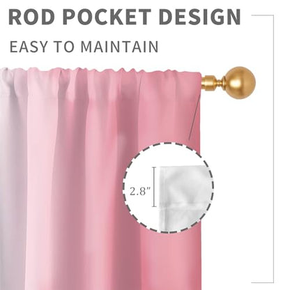 Pink White Curtains, Ombre, 2 Panels, 42" W x 63" L, Rod Pocket - color: Pink and White, size: 42"W x 63"L (Pack of 2)
