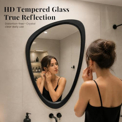 Solid Wood Asymmetrical Irregular Framed Wall Mirror, 20"x30" - color: Black, size: 30"L x 20"W