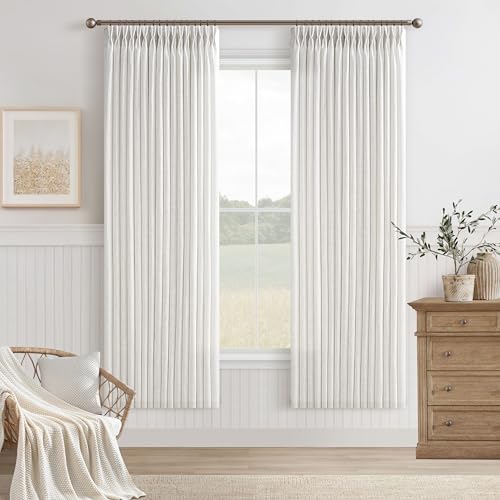 TWODRAPES Ivory Linen Pinch Pleated Semi Sheer Curtains W50xL72 2 Panels - color: Beige White, size: 50"W x 72"L (Pack of 2)