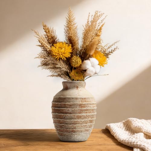 DOWAN Ceramic Flower Vase, Decorative Pampas Vase for Home Decor, Modern Farmhouse Pottery Vase for Living Room Table Kitchen Bedroom Coffee Desk Entryway Mantel Book Shelf (Brown, 6.6 INCH) - color: Brown, size: 6.6 INCH