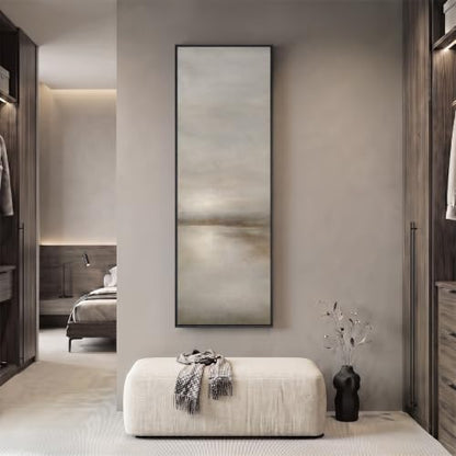 Large Framed Neutral Landscape Abstract Wall Art, Long Vertical 20x60 In - color: Calm Waters, size: 60"L x 20"W