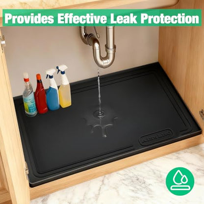 Under Sink Mat 34" X 22", Waterproof Silicone Cabinet Kitchen Liner, Black - color: Black, size: 22"W x 34"L