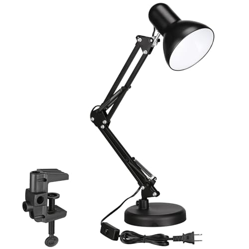 TORCHSTAR Metal Desk Lamp, Adjustable Swing Arm, E26, Black - color: Black, size: 1 Unit
