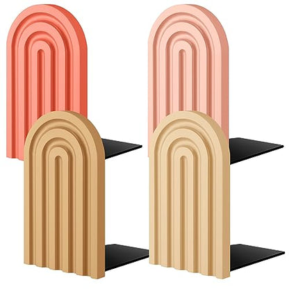 Harloon 4 Pcs Boho Arch Bookends Rainbow Wooden Book Ends, Warm Color - color: Cute Color