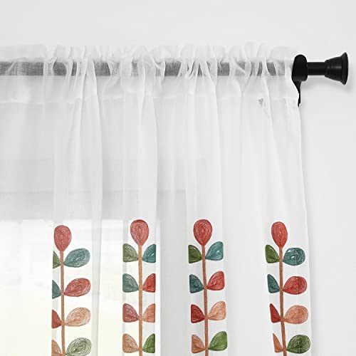 VOGOL Leaf Embroidered Sheer Curtains, 60 x 106, Grommet Top, 2 Panels - color: Matching Sheer, size: 60"W x 106"L (Pack of 2)
