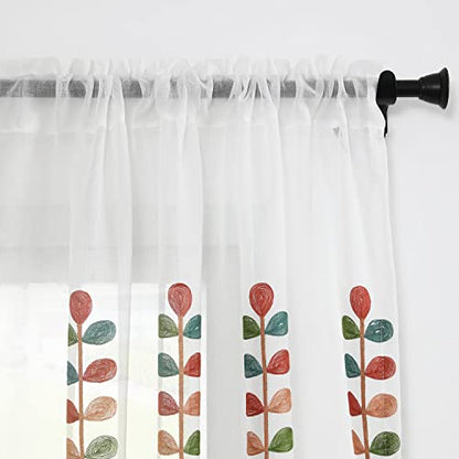 VOGOL Leaf Embroidered Sheer Curtains, 60 x 106, Grommet Top, 2 Panels - color: Matching Sheer, size: 60"W x 106"L (Pack of 2)