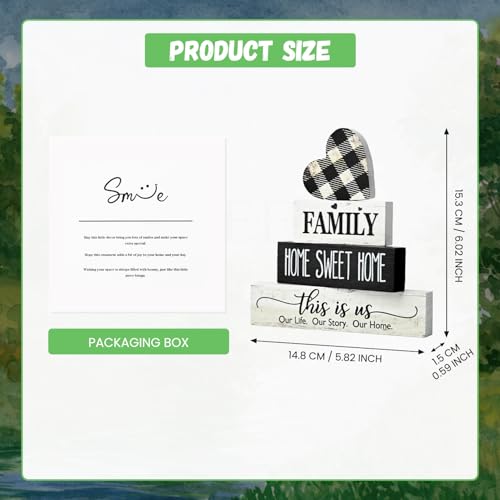 Smile 4 Pcs Family Wooden Tabletop Decor Home Sweet Home Tiered Tray Decoration, Rustic Retro Neutral Wood Heart-Shaped Block Sign, Suitable for Home Shelves Fireplace Mantels - style: Sweet Home