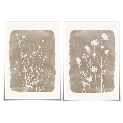 Boho Wildflowers Canvas Wall Art Minimalist Vintage Flower Wall Decor Beige Floral Botanical Artwork for Minimalist Farmhouse Decor Room Bedroom Bathroom 16x24inch Unframed Set of 2 - color: flowers-b, size: 24"L x 16"W