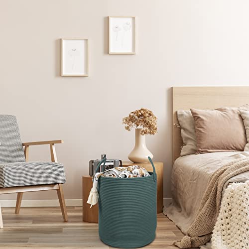 XUANGUO Cotton Rope Laundry Basket Hamper for Clothes Large Dark Green - color: dark green, size: Regular