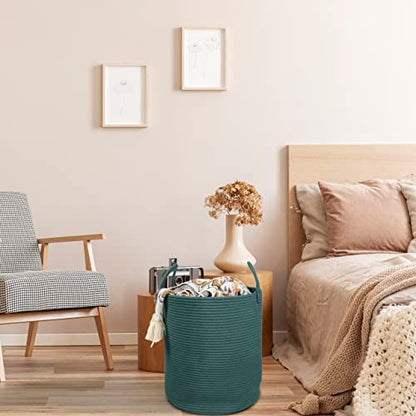 XUANGUO Cotton Rope Laundry Basket Hamper for Clothes Large Dark Green - color: dark green, size: Regular