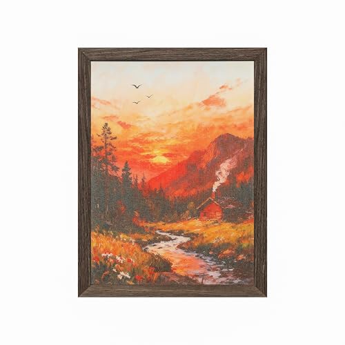 YBYBEST Rustic Cottage Path Framed Canvas Wall Art, 12x16 Inch Vintage Landscape Wall Decor with Solid Wood Frame, Farmhouse Cabin Picture Print for Living Room Bedroom Entryway Office - color: red, size: 16"L x 12"W