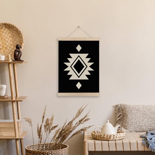 HRQKO Western Black Aztec Poster Hanger Frame, Aztec Wall Decor, Modern Geometric Wall Art with Wooden Frames, Southwestern Black White Wall Hanging Banner Decor for Living Room Bathroom, 12x16 Inch - color: black white, size: 16"L x 12"W