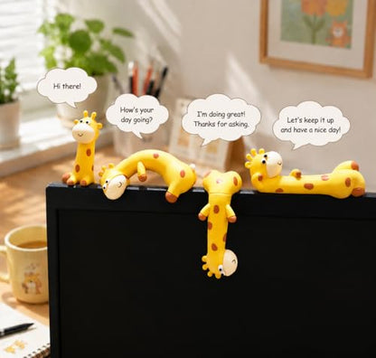 4Pcs Giraffe Monitor Figurines, Monitor Buddy, Mini Desk Figurines - color: Gold-giraffe