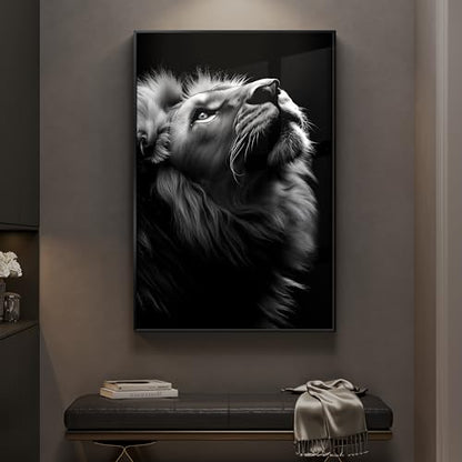 Framed Modern Black and Gray Lion Animal Wall Art, 1 Piece 24x36 In - color: Black and Grey