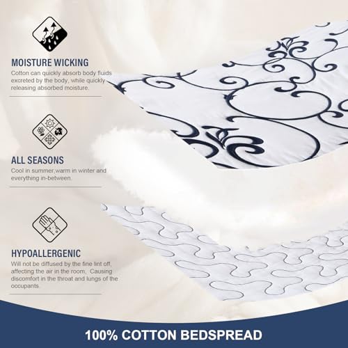 100% Cotton Oversized King Bedspread 120x120, Navy White - color: White/Navy Blue, size: King/Cal King(120"x120")