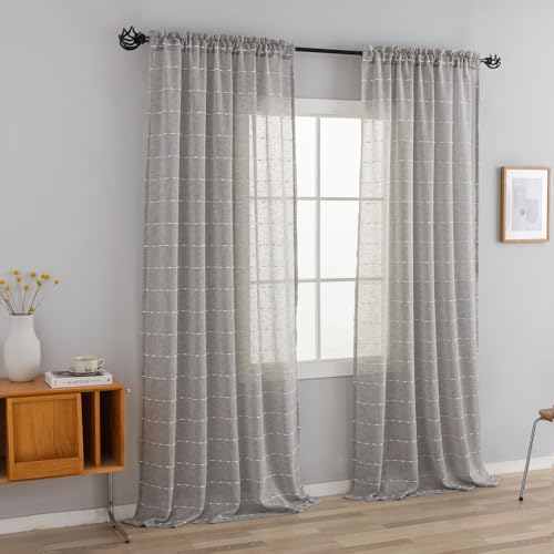 Light Gray Striped Sheer Curtains 84 Inch, Light Filtering 2 Panels - color: Grey, size: 52"W x 84"L (Pack of 2)