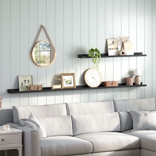 HOOBRO Floating Shelves, Wall Shelf Set of 3, 47.2 Inches Hanging Shelf - color: Black, size: 47.2 Inches