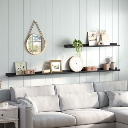 HOOBRO Floating Shelves, Wall Shelf Set of 3, 47.2 Inches Hanging Shelf - color: Black, size: 47.2 Inches