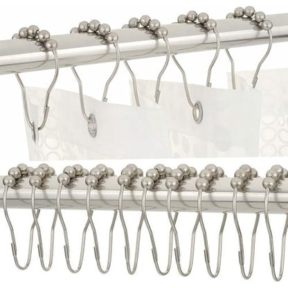Shower Curtain Hooks, Decorative Rust Proof Stainless Steel Shower Curtain Hooks for Bathroom Shower Rods Set of 12, Polished Nickel (Chrome，12pcs)