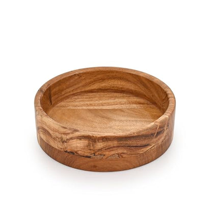 Kaizen Casa Fruit Bowl Acacia Wood Round White Decorative Bowls for Rustic Home Decor Table Centerpieces for Veggies, Fruits (8"x 8" x 2.5")