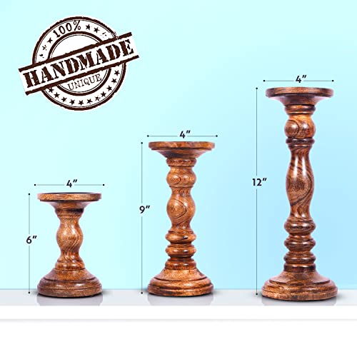 Wooden Pillar Candle Holder, Farmhouse Fireplace Mantel Decor, Natural - color: Natural
