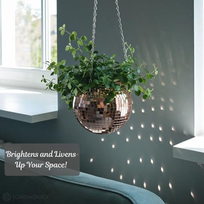 SCANDINORDICA Disco Ball Planter, Value Package, 8-inch Rose Gold - size: 8" Rose Gold