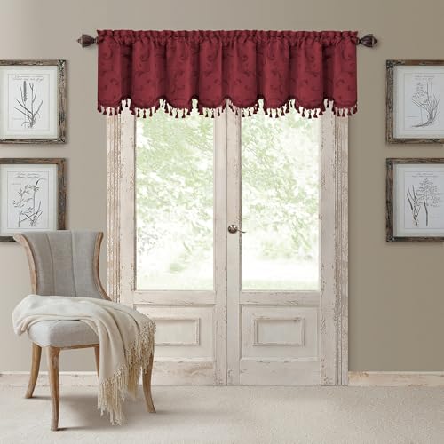 Mia Beaded Scallop Valance, Rouge - 52" W x 19" L - color: Rouge