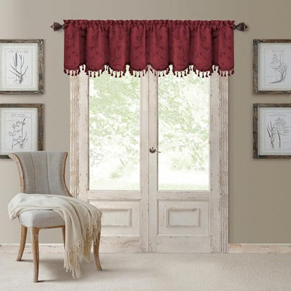 Mia Beaded Scallop Valance, Rouge - 52" W x 19" L - color: Rouge