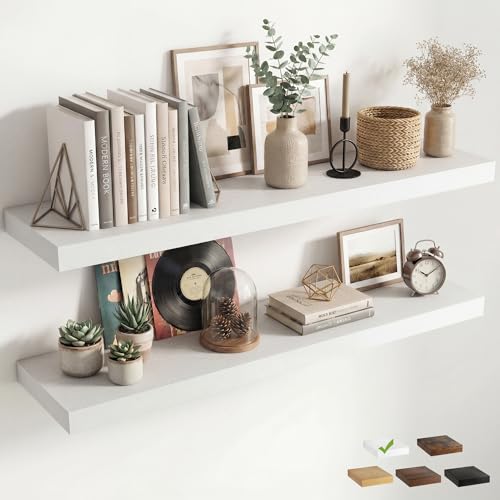 Venusmiles 12 inch Deep Floating Shelves for Wall, 55" Wide, White, 2-Pack - color: White Finish, size: 55"w x 12"d, 2p