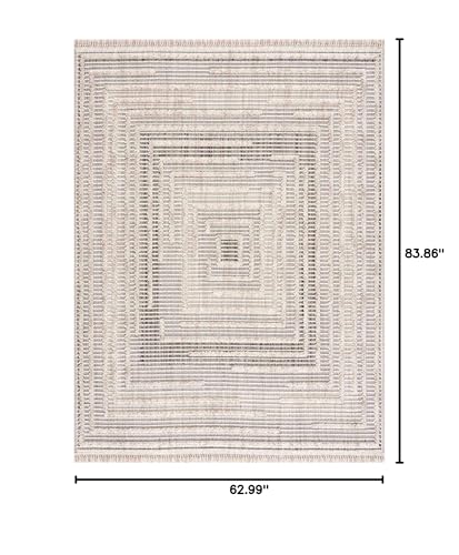 Hauteloom Lyre Farmhouse Living Room Bedroom Moroccan Square Pattern Abstract Area Rug - Soft Shaggy High Low Carpet - High Pile - Bohemian, Boho - Gray, Brown, Beige, Cream - 5'3" x 7' - color: Charcoal, Cream, Beige / Lunao, size: 5'3" x 6'11" (Rectangu