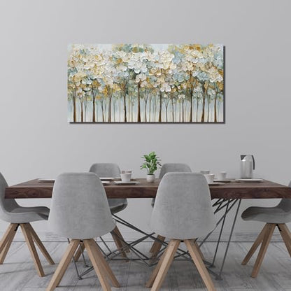 Green and White Flower Poster Wall Decor for Bedroom Tree Canvas Wall Art for Dining Room Modern Prints Wall Art for Apartment Size 24 x 48 Inch - size: 48L" x 24W"