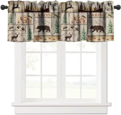 Rustic Cabin Valance Curtain, Lake Country Lodge Bear Deer Forest Farmhouse Camp Woodland Brown Blackout Short Window Curtain for Bedroom Living Room Kitchen,54x18in - color: Bear-10