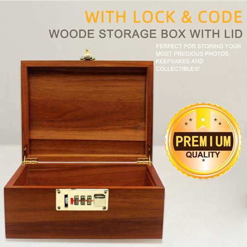 WELITTCON 2pcs Wooden Box Decorative Acacia Wooden Storage Box with Combination Lock with Hinged Lid Keepsake Chest Stash Box Decorative Lockable Chest for Keepsakes, Memory Boxes Wood Gift Box - style: Code Lock Kit of 2pcs