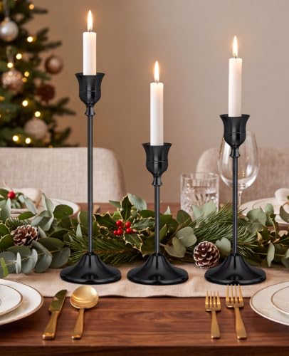 Black Candlestick Holders Set of 3 Weighted Stable Base - color: Black, size: Set of 3