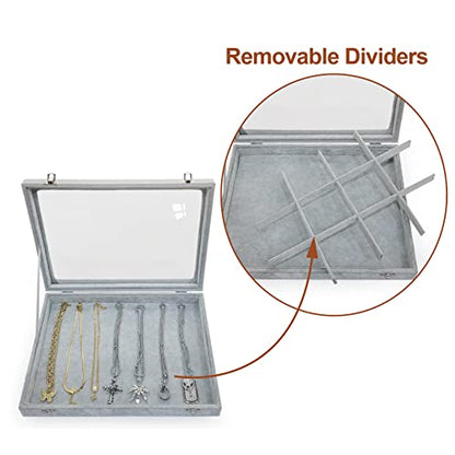 Removable 12 Grids Bracelet Organizer Box Ice Velvet Clear Lid - color: 12 Grids
