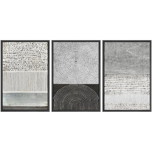 SIGNWIN Framed Canvas Print Wall Art Set Industrial Black & Gray Collage Abstract Geometric Illustrations Minimalism Modern Art Decorative Boho for Living Room, Bedroom, Office - 16"x24"x3 Black - color: A13-2211-fo51, size: 16"x24"x3 Panels Black
