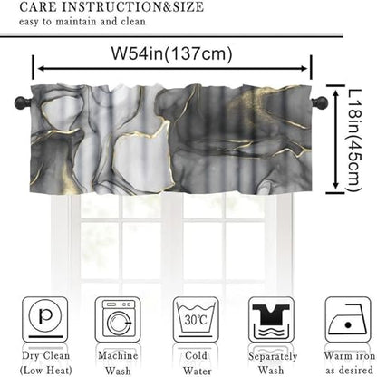 Grey Marble Window Valance, Marble Texture Line Black Gold Grey Rod Pocket Blackout Short Curtain Drape for Cafe Kitchen Bedroom Living Room, 54x18inch - color: Marble-15