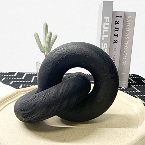 2-Link Wood Chain / Knot Décor, Hand Carved Boho Bead Home Shelf Decor Suitable for Bedroom, Living Room, Coffee Table, Black - color: Black