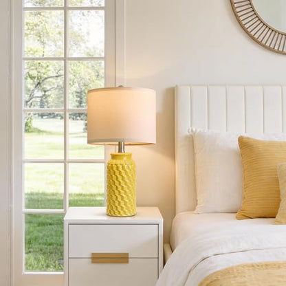 USumkky 20.5" Ceramic Table Lamps Set of 2 - Modern Farmhouse & Boho Style, Bedside Nightstand Lamps for Bedroom, Living Room End Table Lamps, Small Desk Lamp(Yellow) - color: 20.5" Yellow
