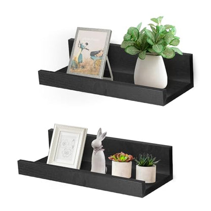 Muzilife 12" Small Floating Shelves Wood Wall Shelf with Lip, 2Pcs, Black - color: Black, size: 12"