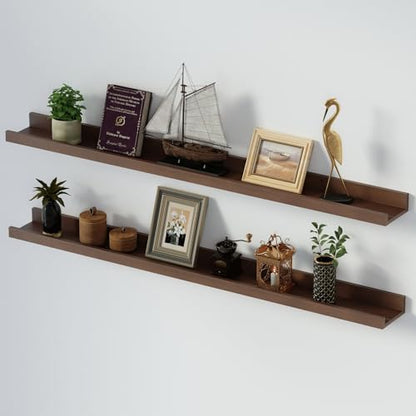 SAUMONIERES Picture Ledge Shelf Floating Book Shelves Set of 2 Wall Mounted Solid Wood for Bedroom Bathroom Living Room Kitchen, 48 Inch Walnut - color: Walnut, size: 48 inch