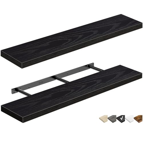 QEEIG Extra Long Floating Shelves for Wall (Black, Set of 2, 47.2") - color: B. Black, size: 47.2"