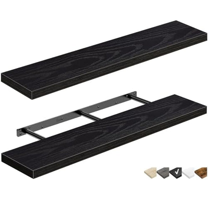 QEEIG Extra Long Floating Shelves for Wall (Black, Set of 2, 47.2") - color: B. Black, size: 47.2"