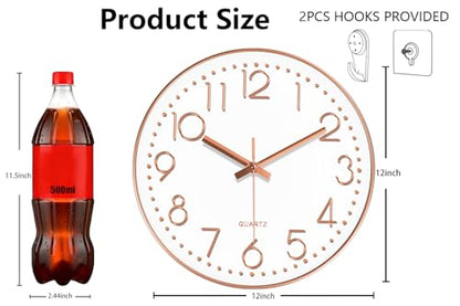 Modern Silent Wall Clock - 12 Inch Wall Clocks Battery Operated Large Number, Non-Ticking Analog Clock with Tempered Glass Quartz Clocks for Living Room Bedroom Office Kitchen, Rose Gold - color: Rose Gold, size: 12 Inch