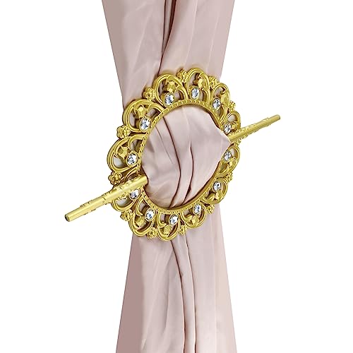 2 Pack Gold Curtain Tiebacks, Round Drapery Holdbacks, 12 Crystals - style: 12 Crystals Gold
