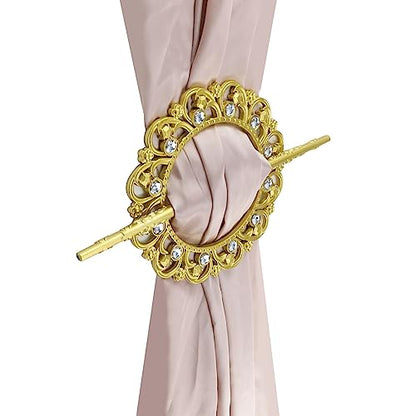 2 Pack Gold Curtain Tiebacks, Round Drapery Holdbacks, 12 Crystals - style: 12 Crystals Gold
